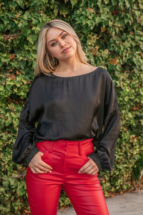 Beckie Black solid satin top