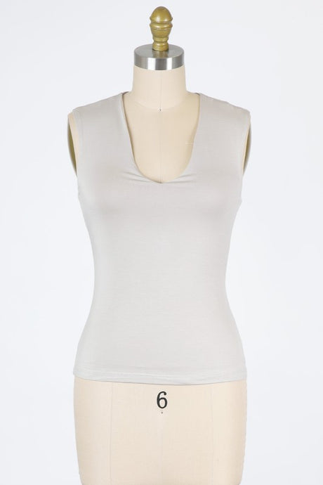 Ana Fog, Pale Olive or Slate Blue Double Lined V Neck Top