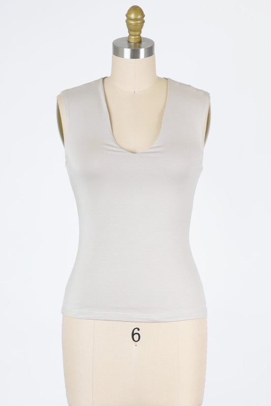 Ana Fog, Pale Olive or Slate Blue Double Lined V Neck Top