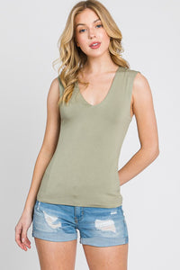 Ana Fog, Pale Olive Double Lined V Neck Top