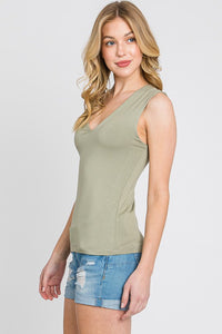 Ana Fog, Pale Olive Double Lined V Neck Top