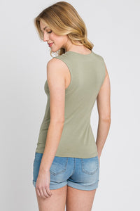 Ana Fog, Pale Olive or Slate Blue Double Lined V Neck Top