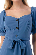 Load image into Gallery viewer, Slate blue square neck button down dress.