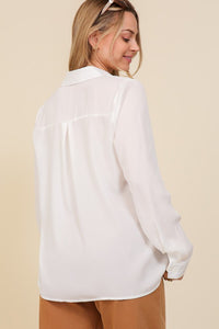 Off White or Black Long sleeve chiffon button down blouse