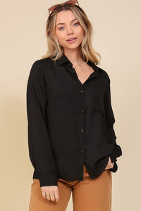 Off White or Black Long sleeve chiffon button down blouse