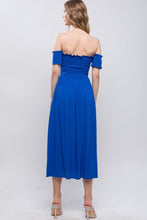 Load image into Gallery viewer, **CLEARANCE **Azure Off the shoulder Smocked bodice Midi Dress