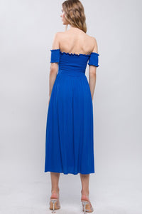 **CLEARANCE **Azure Off the shoulder Smocked bodice Midi Dress