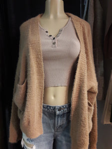 Ivory or Mocha Long Sleeve Fuzzy Cardigan