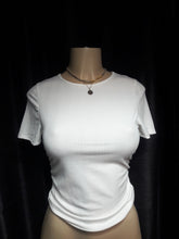 Load image into Gallery viewer, White Basic Ribbed Top with Round Neckline and Cinched Sides