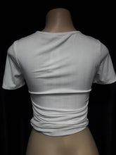 Load image into Gallery viewer, White Basic Ribbed Top with Round Neckline and Cinched Sides