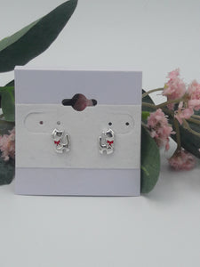 Lola Dainty Sterling Silver "Kitten with a Ribbon" Post Back Earrings