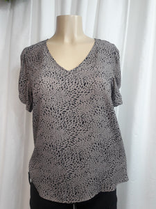 *Clearance* Marlene Taupe Short Sleeve V Neck Animal Print Top