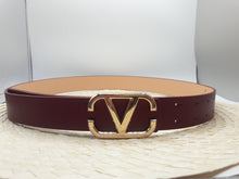 Load image into Gallery viewer, Burgundy Faux Leather Belt with Gold Tone Buckle