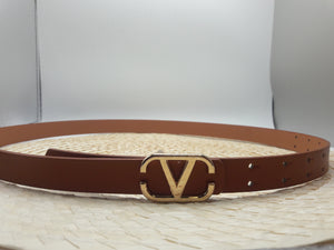 Alexa Thin Faux Leather Belt with Gold Tone Buckle