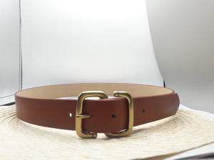 Brown Faux Leather Belt with Gold Bronze Buckle