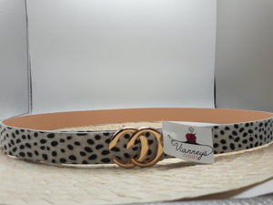 Fabiela Ivory, Sand, or Olive Green Leopard Print Belt with Gold Tone Buckle and Faux Leather Trim