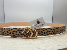 Load image into Gallery viewer, Fabiela Ivory, Sand, or Olive Green Leopard Print Belt with Gold Tone Buckle and Faux Leather Trim