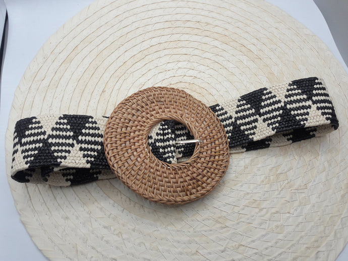 Glendall Black & Natural Round Circle Weave Belt