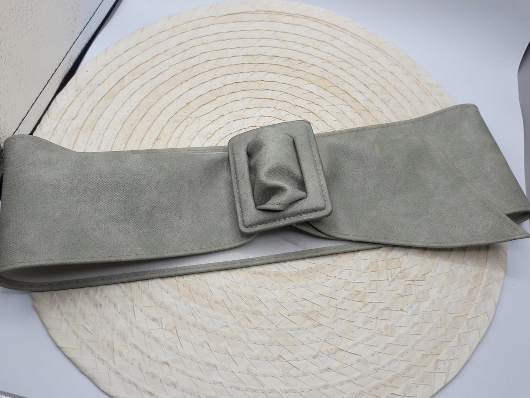 Critsy Sage Green Gaux Leather Belt w/ Square Buckle