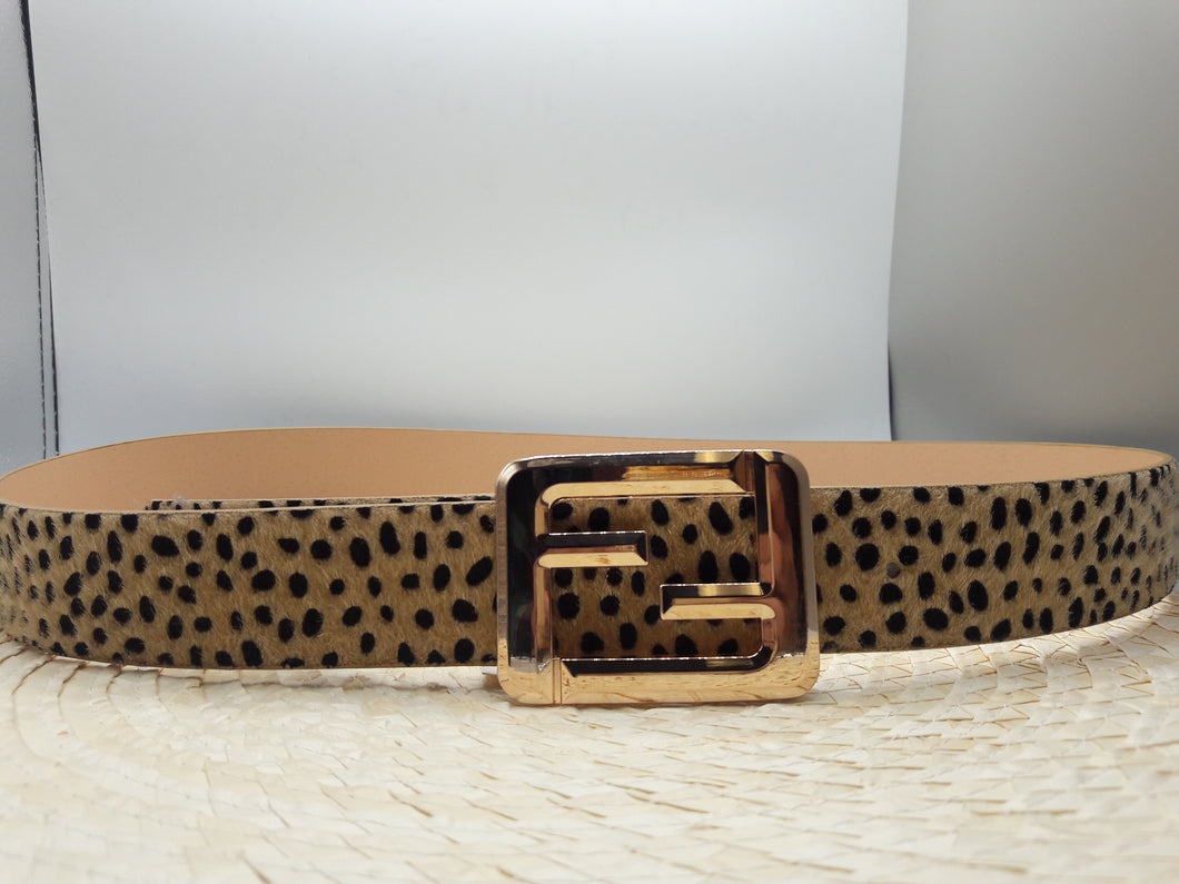 Plus Size Black and Sand Faux Fur Animal Print Belt