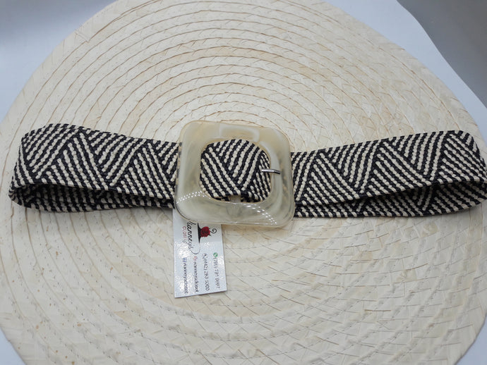 Bailey Black & Natural Weaved Belt w/ Ivory Square Buckle