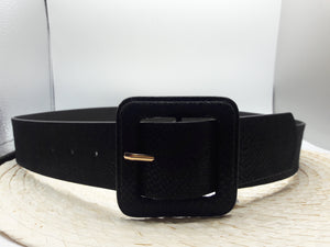 Katrina Black Faux Snake Skin Belt w/ Square Buckle