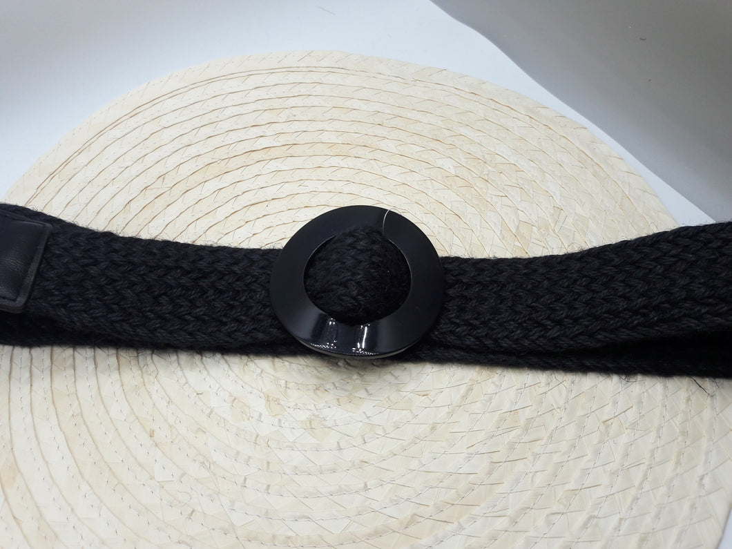 Lilianna Black Weaved Belt w/ Circular Buckle