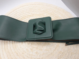 Daniela Black, Green, or Yellow Faux Leather Belt w/ Square Buckle
