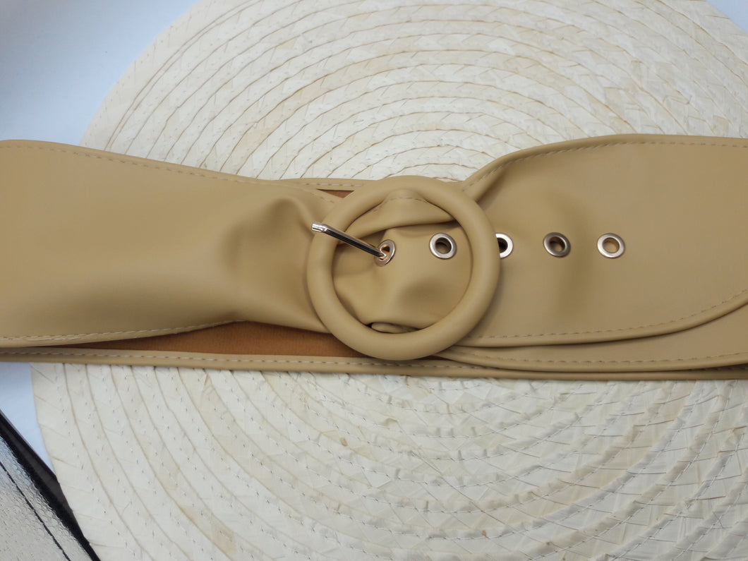 Viridiana Tan or Rust Faux Leather Belt w/ Circular Buckle