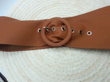 Load image into Gallery viewer, Viridiana Tan or Rust Faux Leather Belt w/ Circular Buckle