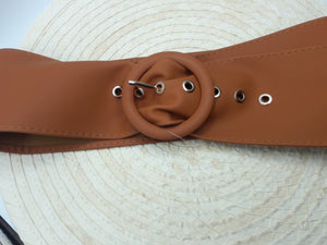 Viridiana Tan or Rust Faux Leather Belt w/ Circular Buckle