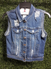 Load image into Gallery viewer, Karina Sleeveless Semi-Distressed Denim Jacket