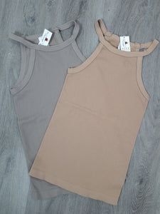 Taupe or Tan Halter Neck One Size Ribbed Top