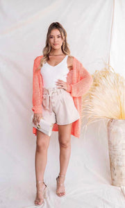 Salma Salmon Long Sleeve  Knit Cardigan