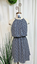 Load image into Gallery viewer, **CLEARANCE** Alondra Navy Blue or Rust Leaf Print Dress