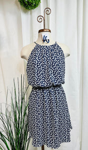 **CLEARANCE** Alondra Navy Blue or Rust Leaf Print Dress