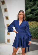 Load image into Gallery viewer, Lesly Long Sleeve Self Tie Satin Midi Dress