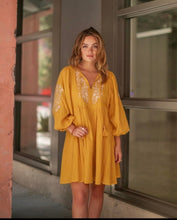 Load image into Gallery viewer, Columba Terracotta or Mustard Flowy Embroidered Boho Chic Dress