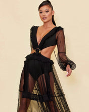 Load image into Gallery viewer, Marina Black Mesh Long Sleeve V Neck Beach Maxi Dress