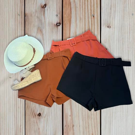 Karissa Black, Rust, or Camel High Waist Belted Shorts