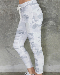 Pencil Sketch Camo Print Crinkle Jogger w/ Sequin Patches