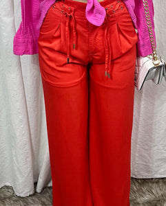 Leslie Orange Wide Leg Palazzo Pants w/ Gold Hardware Detail