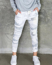 Load image into Gallery viewer, Pencil Sketch Camo Print Crinkle Jogger w/ Sequin Patches