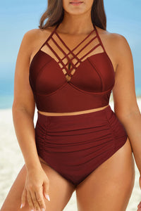 Helen Halter Neck Crisscross Ruched Two-Piece Swimsuit