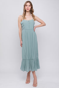 Paula Oatmeal, Mint, & Butter Spaghetti Strap Midi Dress