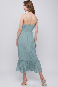 Paula Oatmeal, Mint, & Butter Spaghetti Strap Midi Dress