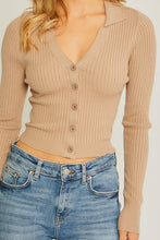 Load image into Gallery viewer, Genna Khaki Ribbed Collared Sweater Top