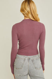 Genna Lavender Ribbed Collared Sweater Top