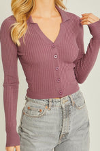 Load image into Gallery viewer, Genna Lavender Ribbed Collared Sweater Top