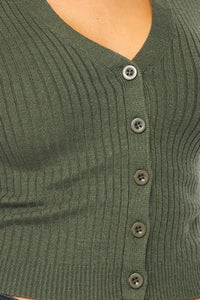 Genna Olive Ribbed Collared Sweater Top